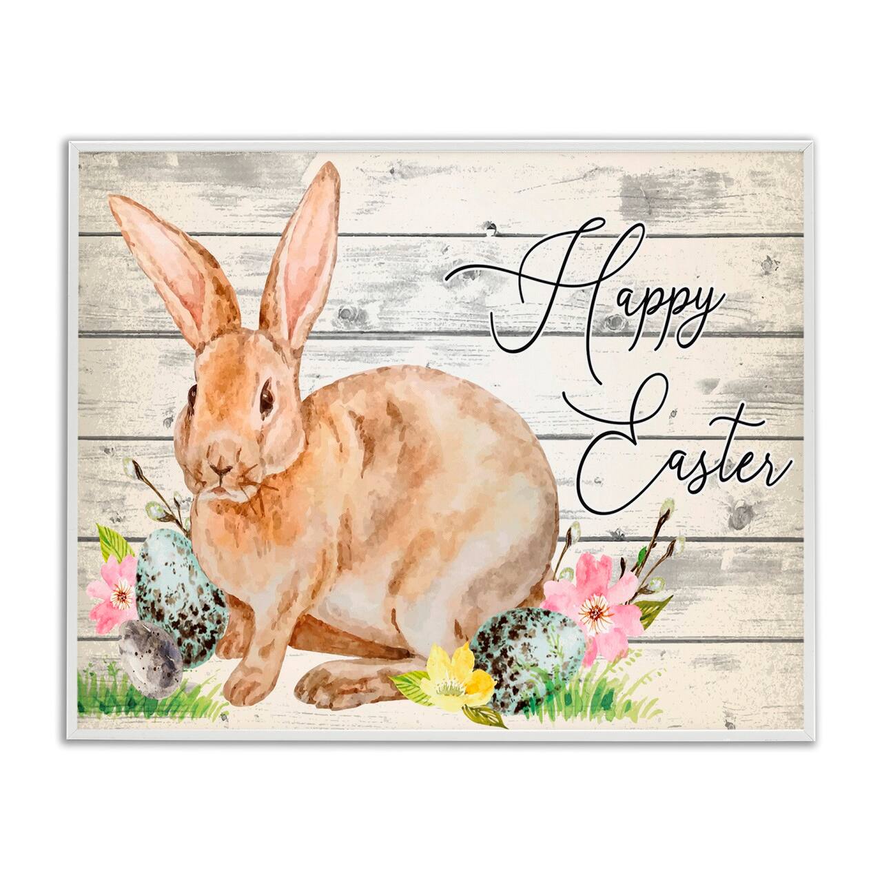 Stupell Industries Spring Floral Happy Easter Bunny Framed Giclee Art